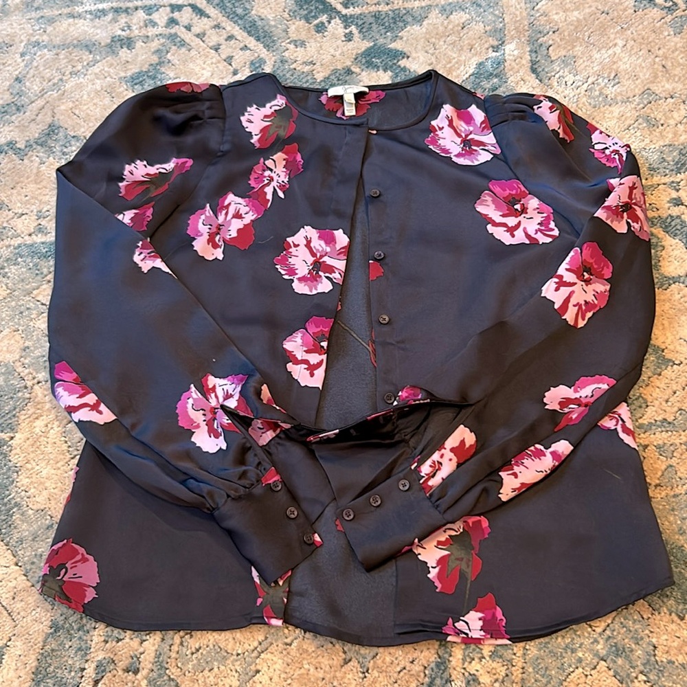 Navy blue flowered blouse